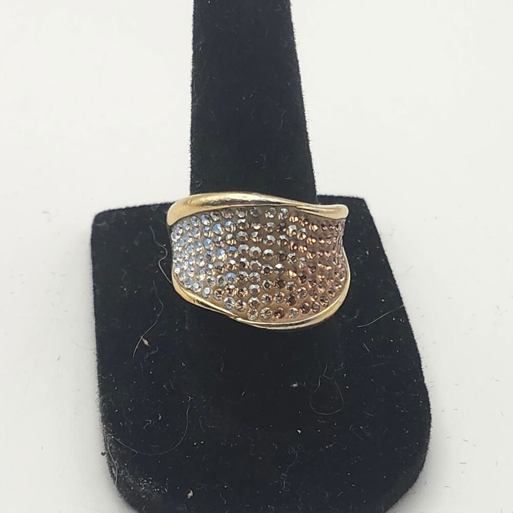 Gold Vermeil Cocktail Ring Chocolate CZ Sterling Silver Size 7 Statement Band